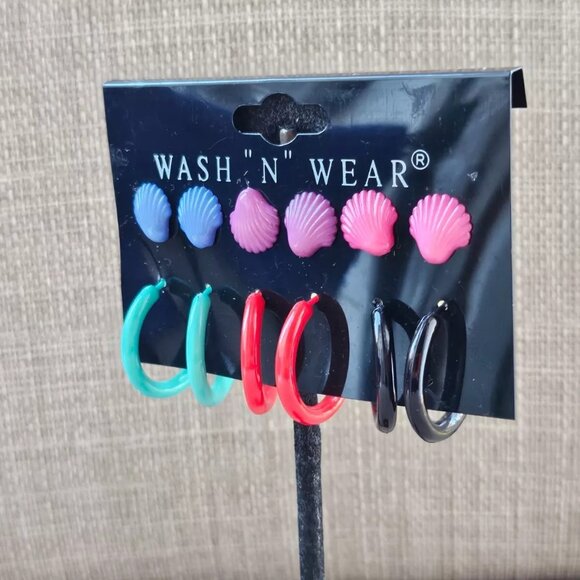 Wash N Wear Women Earrings Plastic Fashion Jewelry Multi Color Set of 6 NWT - Picture 10 of 10